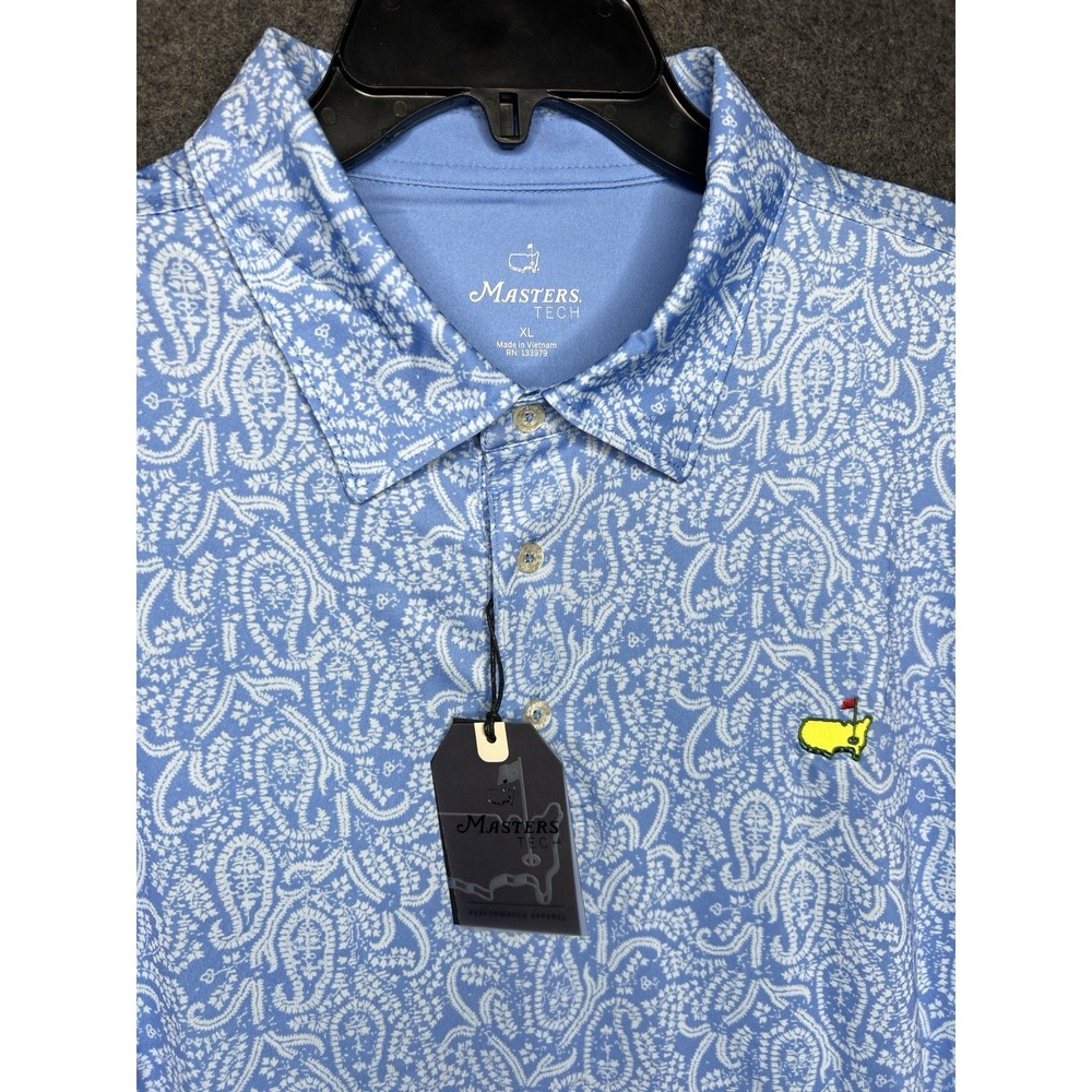 2024 MASTERS TECH Men's Performance Golf Polo Shirt Blue Paisley Shirt XL NWT - Picture 2 of 12